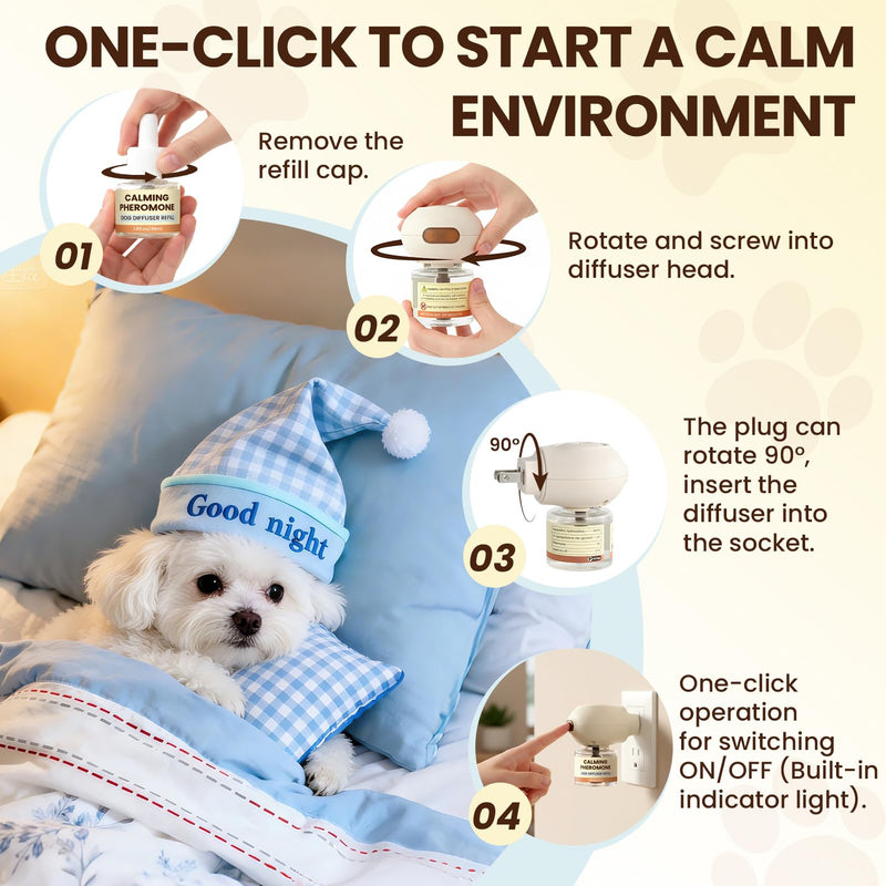 Dog Pheromones Calming Diffuser to Calm Dogs 9 IN 1 Kit (3 Diffusers+6 Refills) Pheromone Plug In for Stress Barking Pee Accidents Chewing Aggression Separation Anxiety Relief 180 Days(Odorless) Odorless