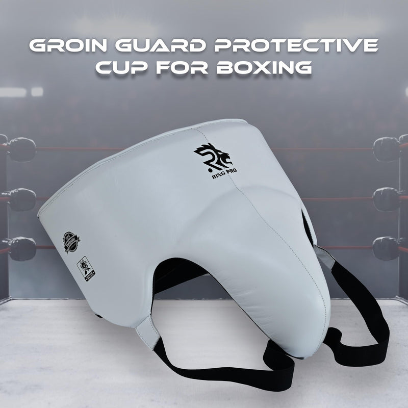 Leather Groin Guard with Protective Cup for Men Boxing MMA Muay Thai Kickboxing Taekwondo and Martial Arts Training Protector White Large - BeesActive Australia
