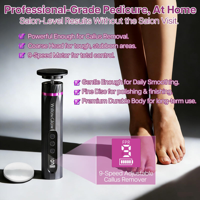 Professional Electric Foot Callus Remover, 9-Speed Cordless Foot File with Reusable Nano Glass Heads & Sandpaper for Dead Skin Removal and Smooth Feet - BeesActive Australia