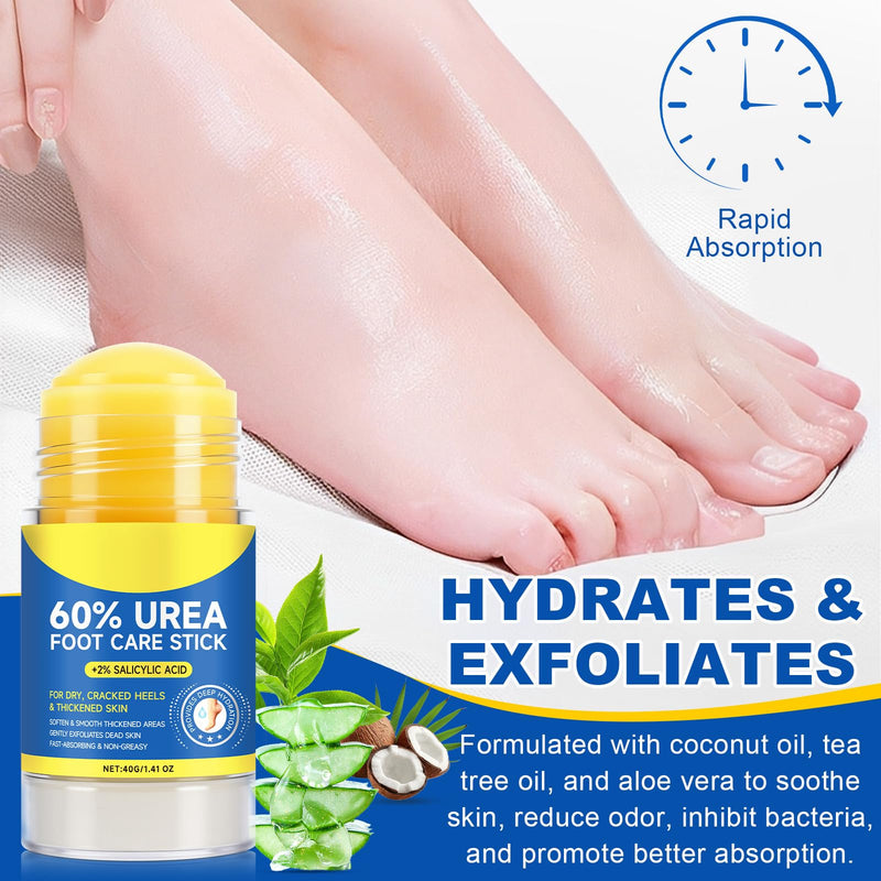 60% Urea Cream Stick plus 2% Salicylic Acid, Maximum Strength Urea Foot Cream Callus Remover for Dry Cracked Heels, Hands, Knees,Exfoliating Moisturizer, Dead Skin Remover Foot Balm 1.4oz (2pcs) 1.41 Fl Oz (Pack of 2) - BeesActive Australia