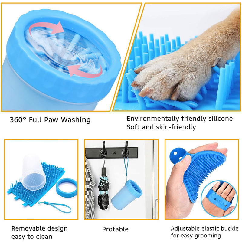 Paw Cleaner for Dogs, Soft and Comfortable Paw Cleaner, Portable Silicone Pet Paw Cleaner, with 3 Towels for Cats and Dogs Paw Washer (Blue) - BeesActive Australia