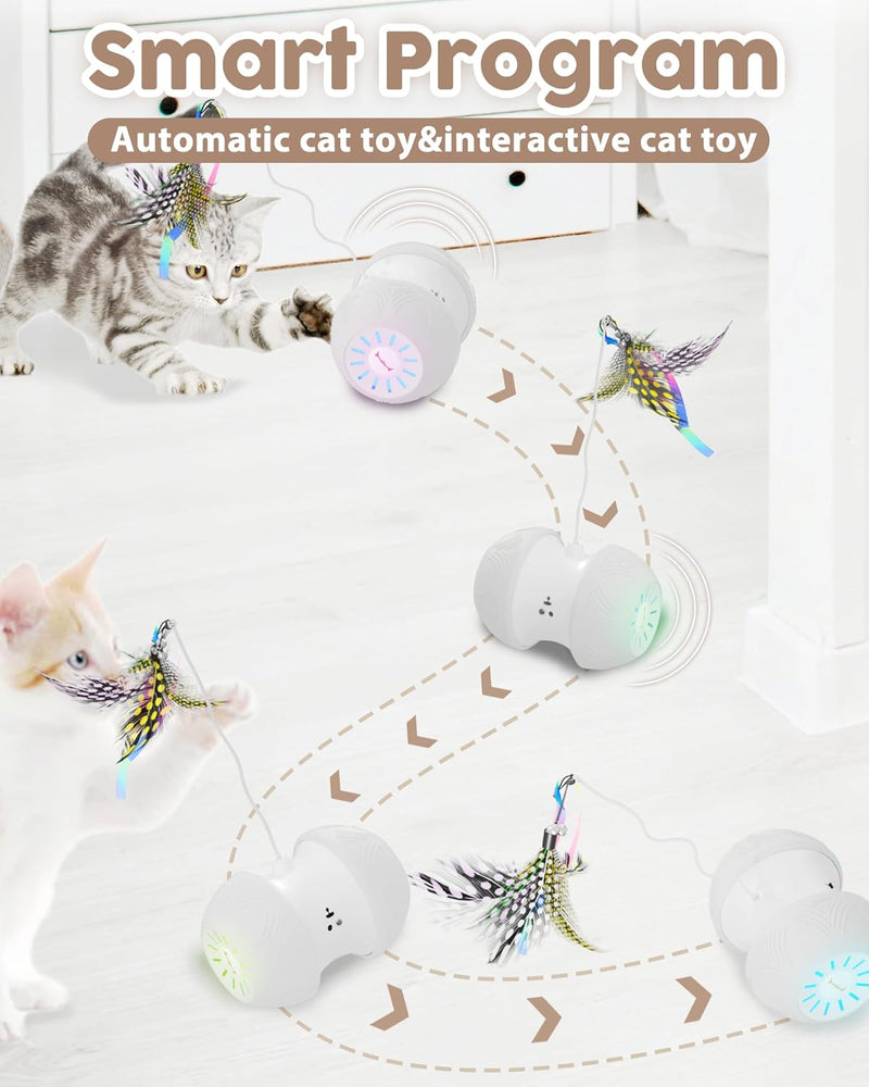 Interactive Cat Toy for Indoor Cats, Automatic Kitten Toys with 4 Feathers, Electric Cat Toys with LED Lights, 360° Rotating, Cat Exercise Toy, USB Rechargeable Cat Toy for Indoor Cats, Grey - BeesActive Australia