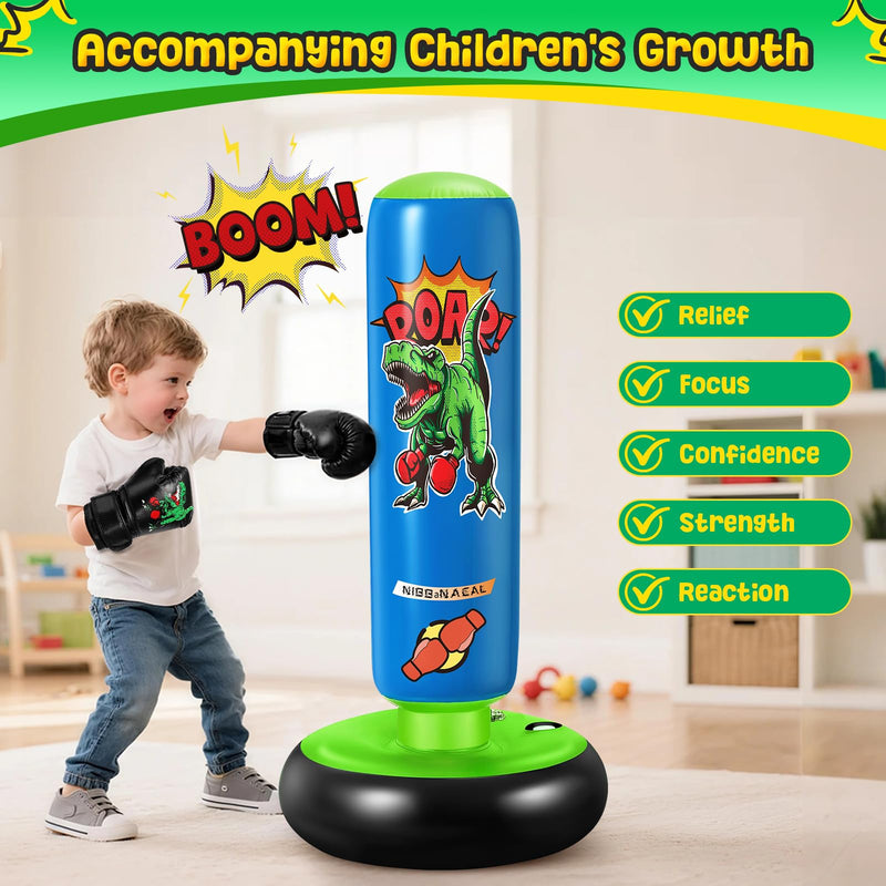Punching Bag for Kids, 47" Stable Inflatable Boxing Bag for Ages 3-6, Dinosaur Punching Bag Toy & Gifts for Boys and Girls with Gloves, Kids Boxing Set for Practicing Karate and Taekwondo - BeesActive Australia