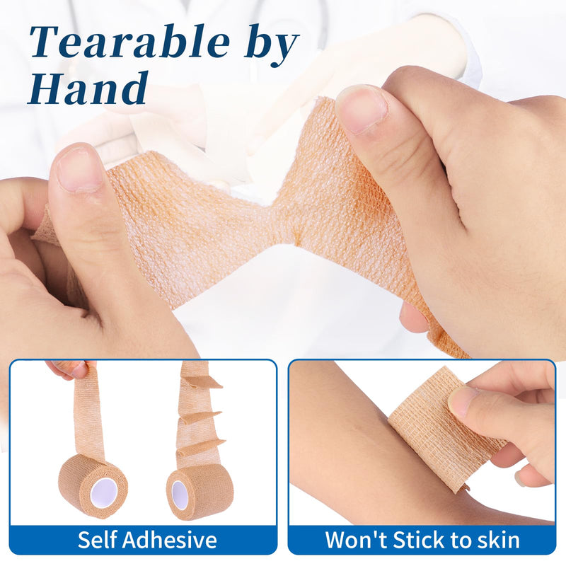 Frontline 24 Pack Self Adhesive Bandage Wrap 2" x 5 Yards Athletic Tape Vet Wrap Tattoo Supplies Wrap Medical Supplies Elastic Cohesive Bandage Wrist Ankle Sports Tape (Beige) Beige - BeesActive Australia