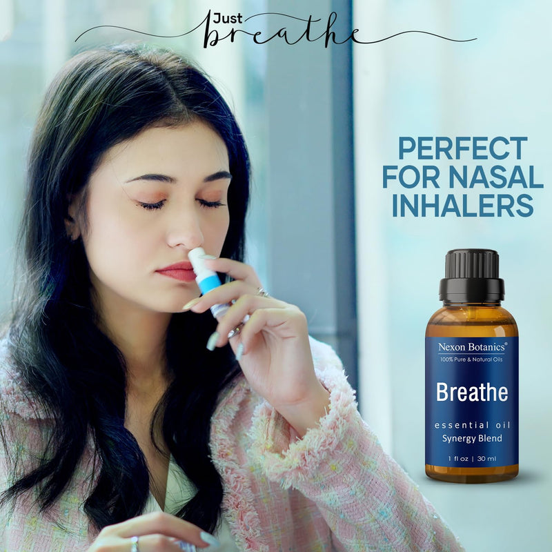 Breathe Essential Oil Blend 30 ml - Breath Sinus Relief with Menthol Oils - for Humidifiers, Diffusers, and Aromatherapy - Nexon Botanics Breathe 1 Fl Oz (Pack of 1)