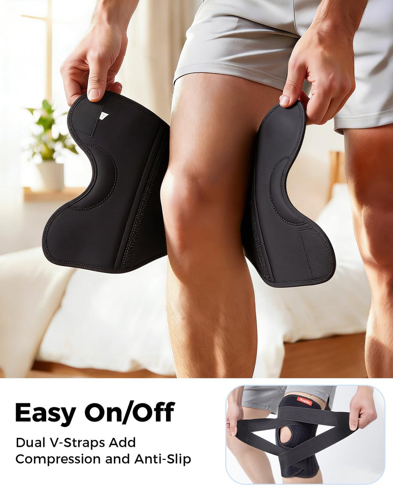 Medical-Grade Knee Brace for Women & Men,[Adjustable V-Straps & Anti-Slip] Knee Support with Side Stabilizers for Knee Pain,Meniscus Tear,ACL,MCL,Arthritis, Patella Stability for Injuries Recovery - XL X-Large Black