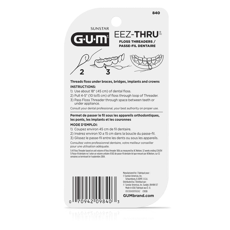 GUM EEZ-Thru Floss Threaders, Dental Flossers for Braces, Bridges, & Implants 25 Count (Pack of 6) - BeesActive Australia