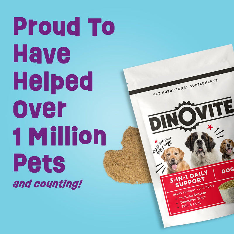Dinovite Probiotics for Dogs, Probiotic Powder Food Topper for Medium Dogs (18-45 lb), Daily Digestive Health & Skin Support with Omega-3s, 30 Servings Medium Dogs (18-45 lbs) 30 Day Supply