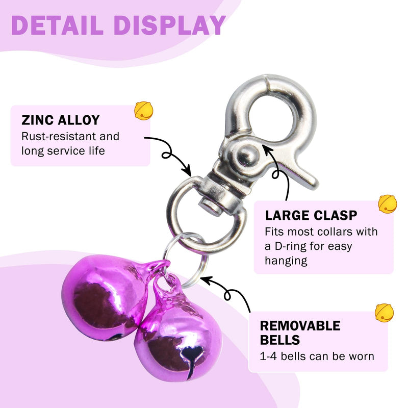 SCENEREAL Bells for Dog Collars - 2 Pack Pet Hanging Ring Bell Accessories for Dog & Cat, Pet Pendant Collar Charm with Heavy Duty Snap Clips, Sliver Bells for Tracking and Training Christmas Gift Silver & Purple - BeesActive Australia