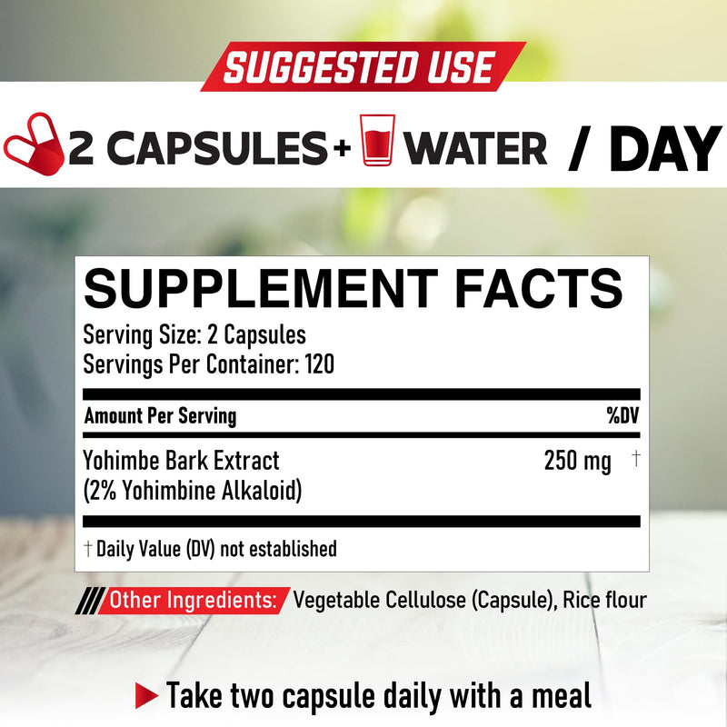 Yohimbine Hcl - 240 Capsules - Yohimbe Supplements for Men & Women - Energy Production, Body Management & Pre-Workout