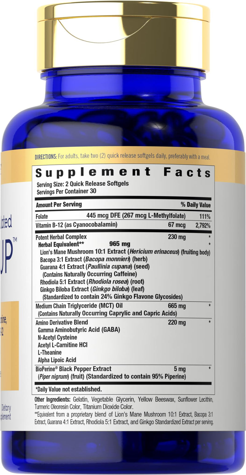 Carlyle Brain Nootropic Supplement | 60 Softgels | with Lion's Mane Mushroom, Bacopa and L-Theanine | Non-GMO, Gluten Free