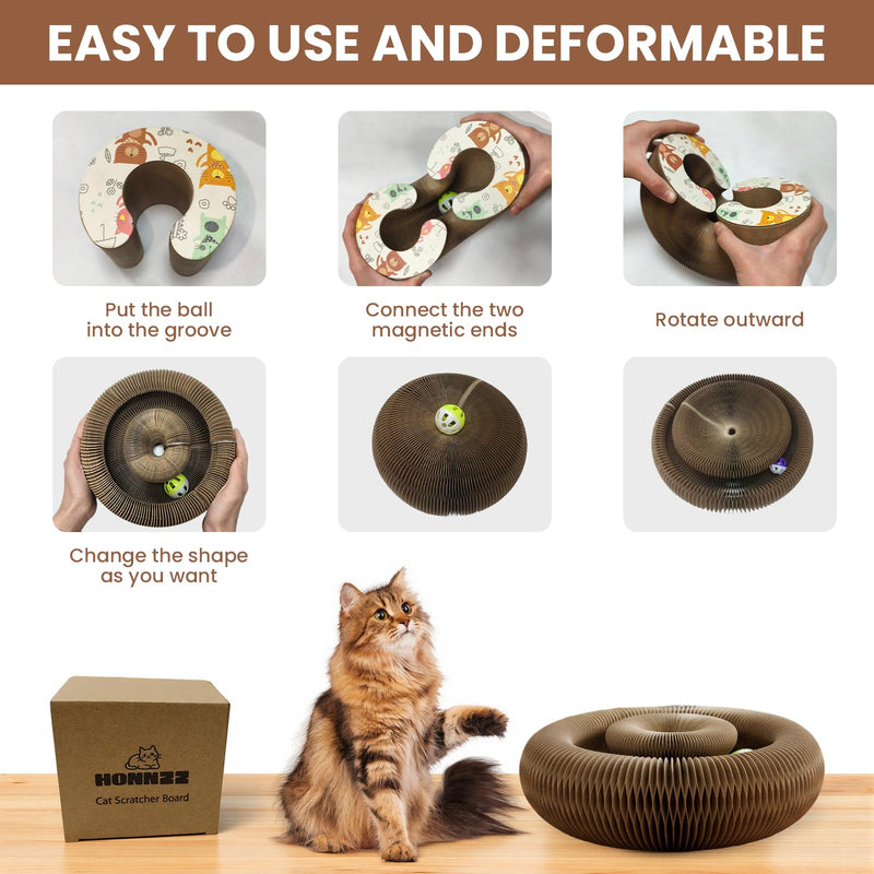 Corrugated Paper Cat Scratcher Track with Rolling Ball - Scratch-Resistant, Interactive, Pet-Safe for Feline Play & Claw Care Animal Print - BeesActive Australia