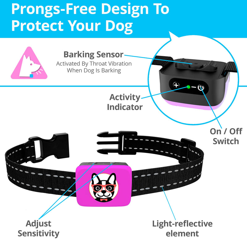 Small Dog Bark Collar Rechargeable - Smallest Bark Collar for Small Dogs 5-15lbs - Most Humane Stop Barking Collar - Dog Training No Shock Anti Bark Collar - Pet Bark Control Device (Pink) Pink - BeesActive Australia