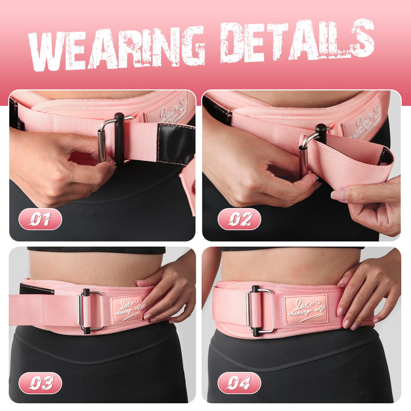 Lifting Belt Women (4 Inch Wide) Self-Locking Weightlifting Belt for Ladies Gym Cross Training, Bodybuilding, Deadlifts, Squats Power Lifting- Adjustable Olympic Lifting Lower Back Support S PINK