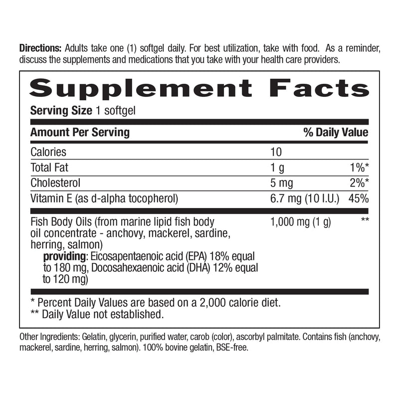 Country Life Omega-3 Fish Oil 1,000 mg, 180 mg EPA/120 mg DHA, 300 Softgels | One daily softgel provides 180 mg EPA and 120 mg DHA to support cardiovascular health. Unflavored 300 Count (Pack of 1)