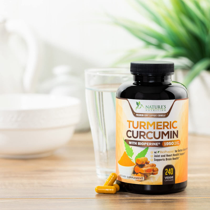 Turmeric Curcumin with BioPerine 95% Standardized Curcuminoids 1950mg - Black Pepper Extract for Max Absorption, Nature's Joint Support Supplement, Herbal Turmeric Pills, Vegan Non-GMO - 240 Capsules 240 Count (Pack of 1) - BeesActive Australia