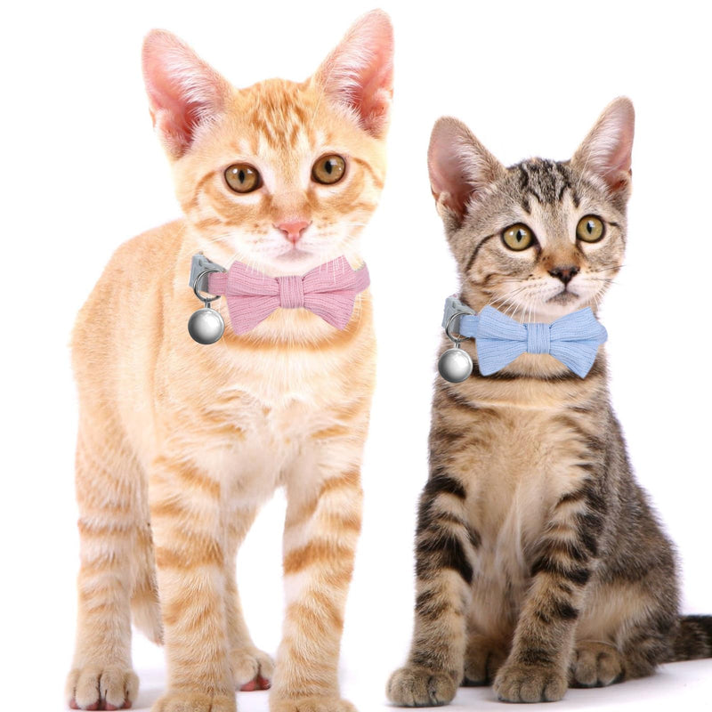 2pcs Cat Collar with Bells, Adjustable Breakaway Kitten Collars with Removable Bowtie, Soft and Comfortable Cat Collars for Cats, Perfect for Daily Wear, Parties, and Special Occasions - BeesActive Australia