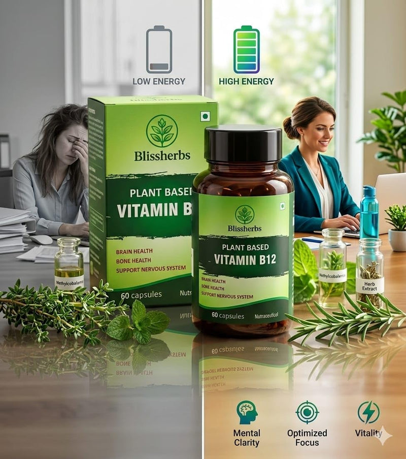 Plant-Based Vitamin B12 – 100% Vegan & Vegetarian B12 Supplement with 7 Superfoods (Moringa, Amla, Wheatgrass, Spinach & More) – Supports Energy, Nerve & Brain Health – 60 Veg Capsules