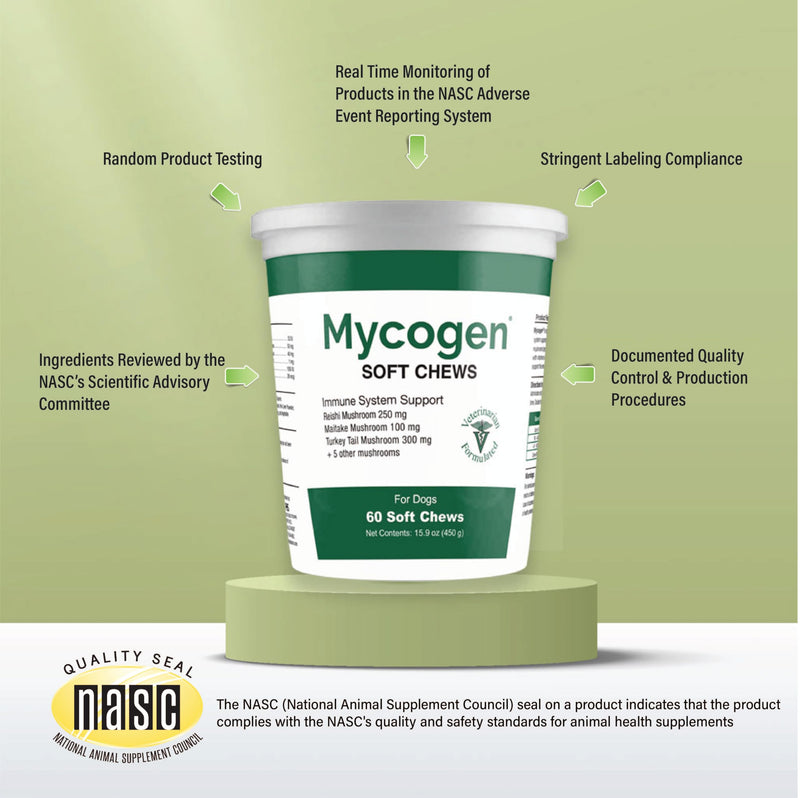 Mycogen Soft Chew for Dogs - 8 Species Mushroom Blend for Critical Immune System Support- Turkey Tail, Reishi, Shiitake, Cordyceps, Black Tree Fungus-120 Tasty Soft Chews 2-Pack 120 chews