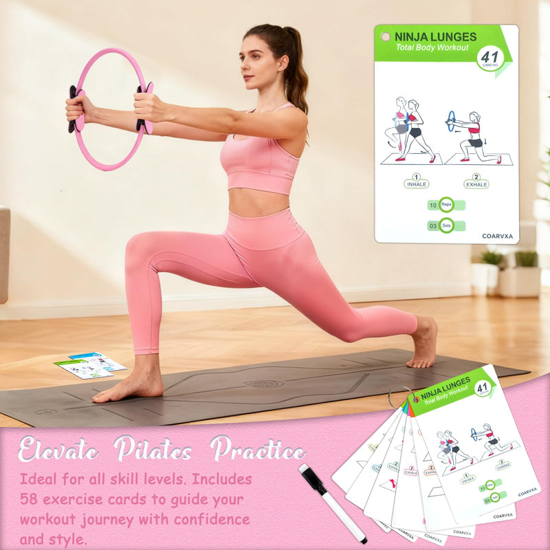 Pilates Ring Fitness Circle for Women - 15 Inch Magic Fitness Circle for Toning Inner & Outer Thighs, Bonus Pilates Equipment Thigh Master Guide. Pink