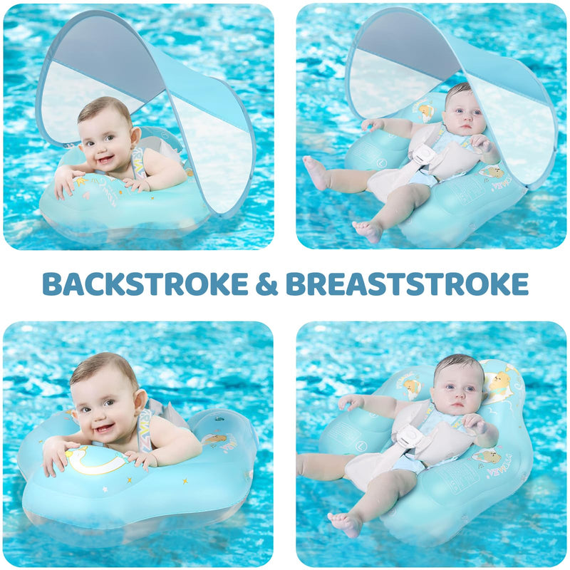 Loowarts Baby Pool Float with Canopy and Safety Seat,Infant Swim Float & Pool Float & Baby Water Float & Swimming Floats UPF50+ UV Protection for Kids from 3 to 36 Months.(S:3-12 Month/L:6-36 Month) Small (3-12 month)