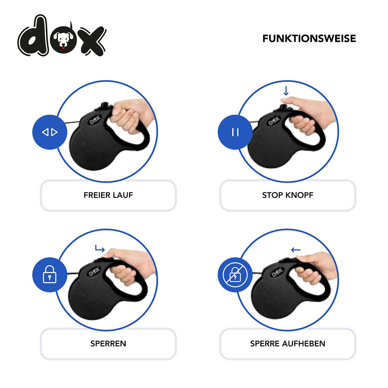 DDOXX Extendable Dog Leash - Stable Reflective Nylon Strips Dog Leash Bite-Resistant - Retractable Leash Break & Lock System - XS (Black) XS | 3m | up to 8 kg black - BeesActive Australia