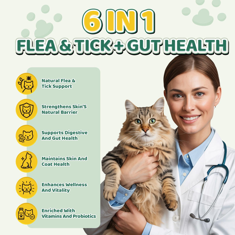 Flea and Tick Prevention for Dog and Cat & Flea and Tick Prevention for Cats Chews, Skin & Coat Support - Fleas & Tick Supplement for Cats & Dogs - Natural Chicken Flavor