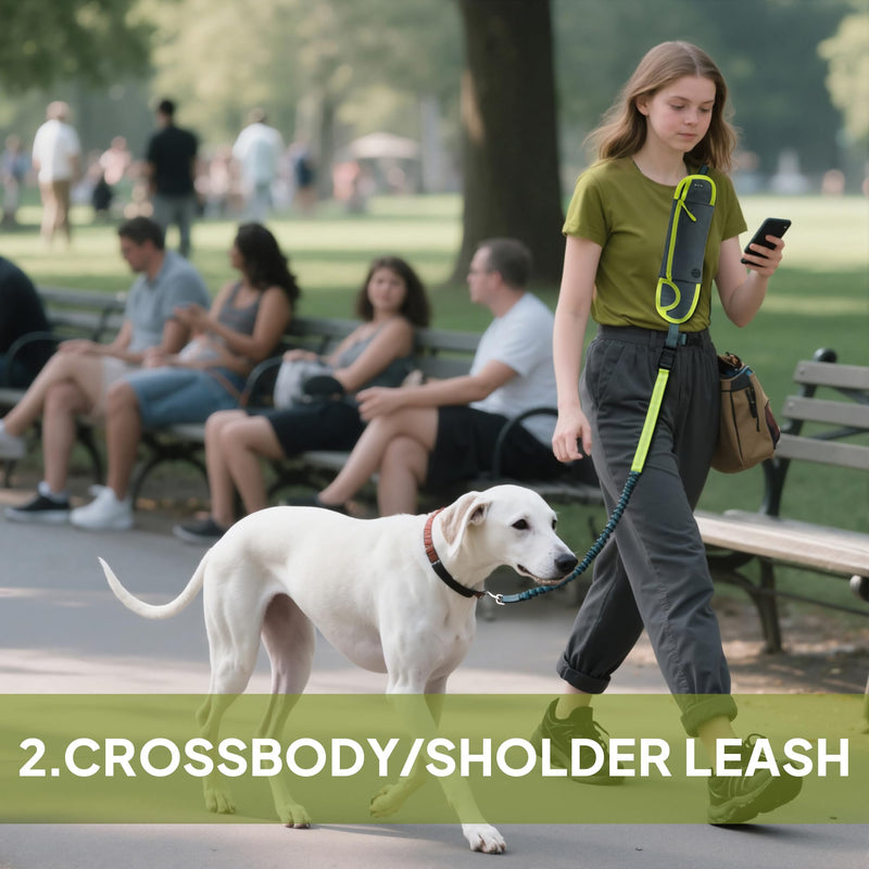 Hands Free Dog Leash with Zipper Pouch, Waist Leash for Dog Walking, Running and Hiking, Adjustable Belt with Handle, Reflective Bungee Design for Large & Medium Dogs Yellow