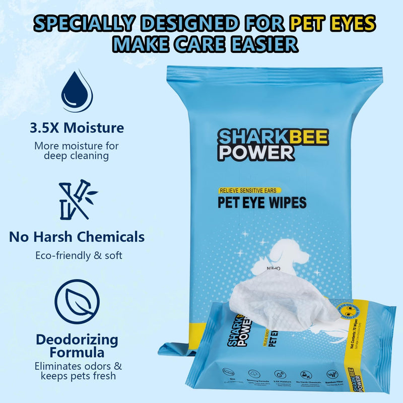 Bamboo Pet Eye Wipes for Dogs & Cats, Remove Tear Stains & Discharge, Daily Eye Cleaning for Clear & Bright Eyes (70) 70