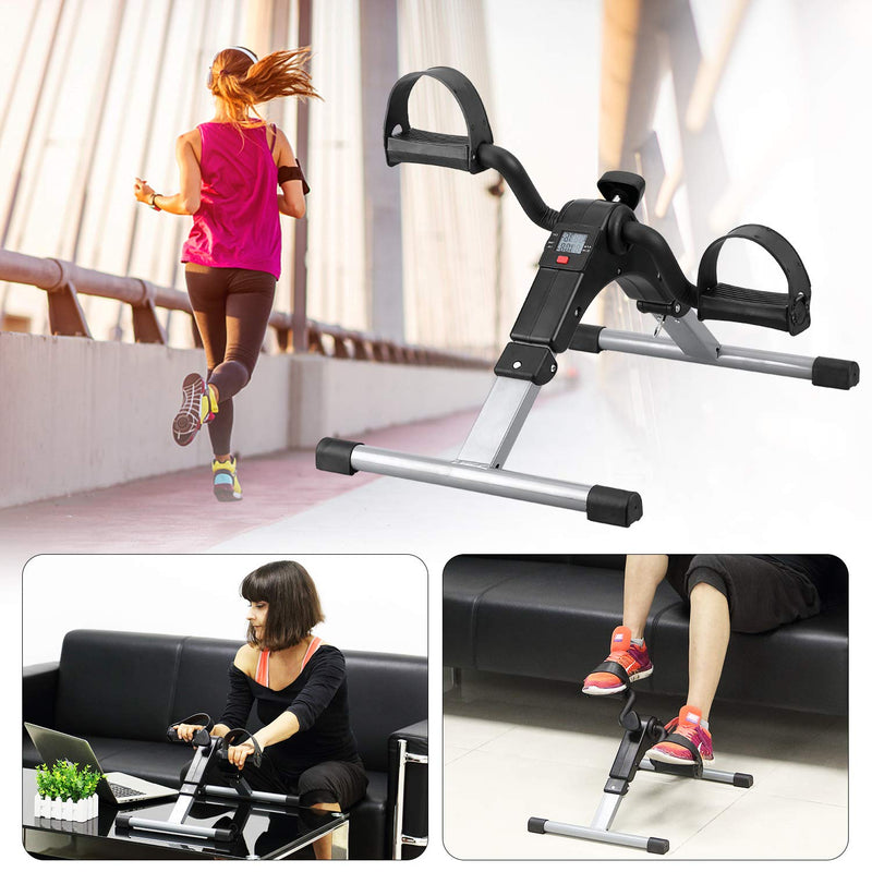 Folding Pedal Exerciser, Mini Under Desk Bike - Portable Foot Hand Cycle Peddler Machine Bicycle Exerciser for Arm Leg While Sitting Silver