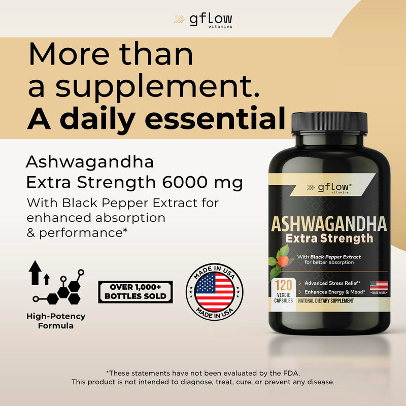 Ashwagandha Supplements for Women and Men | Sleep, Mood and Energy Support | Extra Strength, Vegan Friendly, Non-GMO, Made in USA 120 Count (Pack of 1)