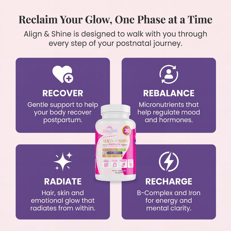 Align & Shine Postnatal Vitamins for Women - DHA, Iron, Folate, Vitamin B12 & Myo-Inositol | Postpartum Recovery - Breastfeeding Friendly - 1 Month Supply (60 Capsules)