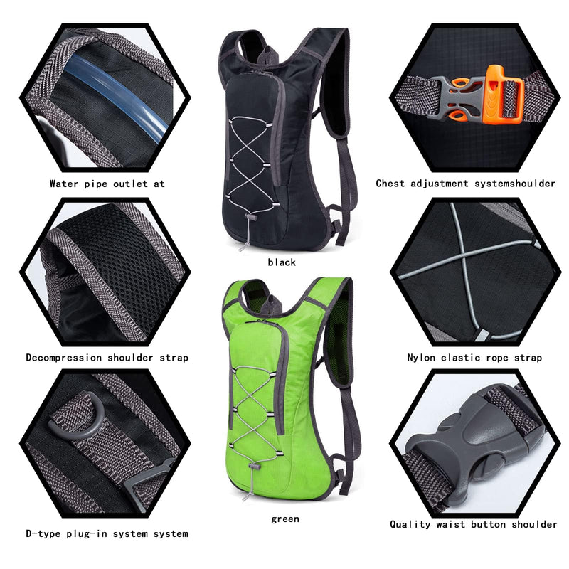 Hydration Pack, Hydration Backpack - Water Backpack with 2L Hydration Bladder-The Perfect Backpack for Outdoor Sports Cycling Skiing Hiking Running Camping Climbing Black+2L water bag