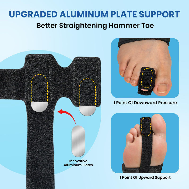 Hammer Toe Straightener - Hammer Toe Corrector for Women & Men, Breathable Non-Slip Toe Splint for Curled, Crooked Toes, Broken Toe Support - Day & Night Relief (1 Compression Foot Wrap & 1 Strap) - BeesActive Australia