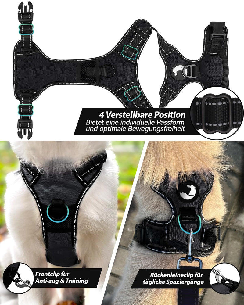 Joytale Dog Harness for Medium Dogs, Reflective Dog Harness, Air-Permeable Dog Harness, Adjustable Chest Harness with Handle for Leading and Training, Black, M (Pack of 1) - BeesActive Australia