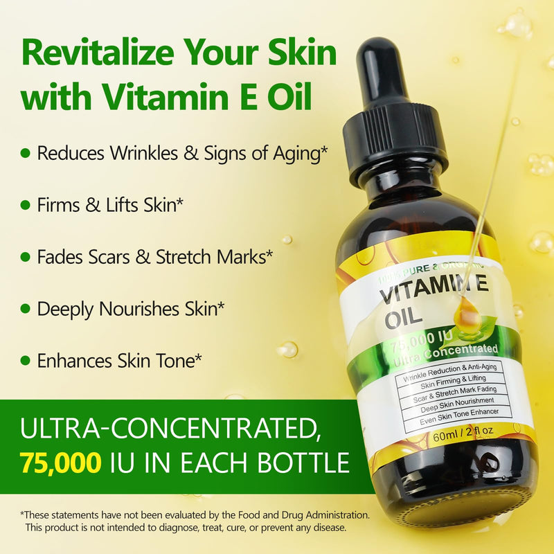 Vitamin E Oil, Vitamin E Oil for Skin, Face, Scars, Body, Moisturizing Dry Skin, 2Oz