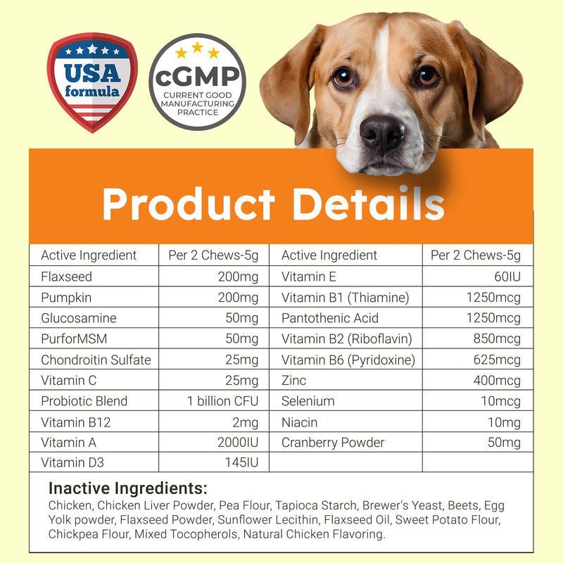 ZENO Dog Vitamins and Supplements - 150 Dog Multivitamin Chewable - Immune, Joint Support, Skin, Gut Health + Packed with Omega 3s, Glucosamine & Probiotics - Safe for Puppy - Chicken