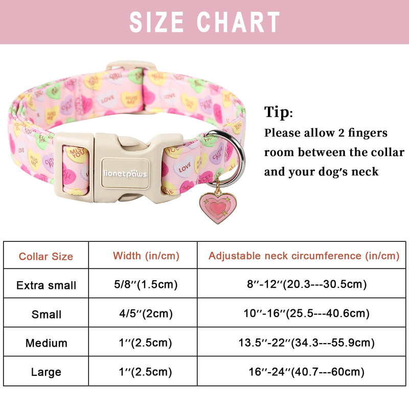 Lionet Paws Valentine's Day Dog Collar- Cute Pink Sweet Heart Dog Collars with Plastic Buckle, Light Adjustable Dog Collars for Small Dogs X-Small (Pack of 1) Heart Letter - BeesActive Australia