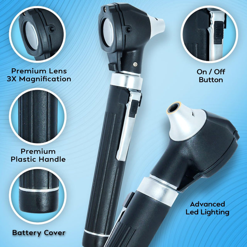 Veterinary Premium Student Home Use Ent Diagnostic Otoscope Kit Set Led Otoscope 3.5v Plus 10 Specula (Black) - BeesActive Australia