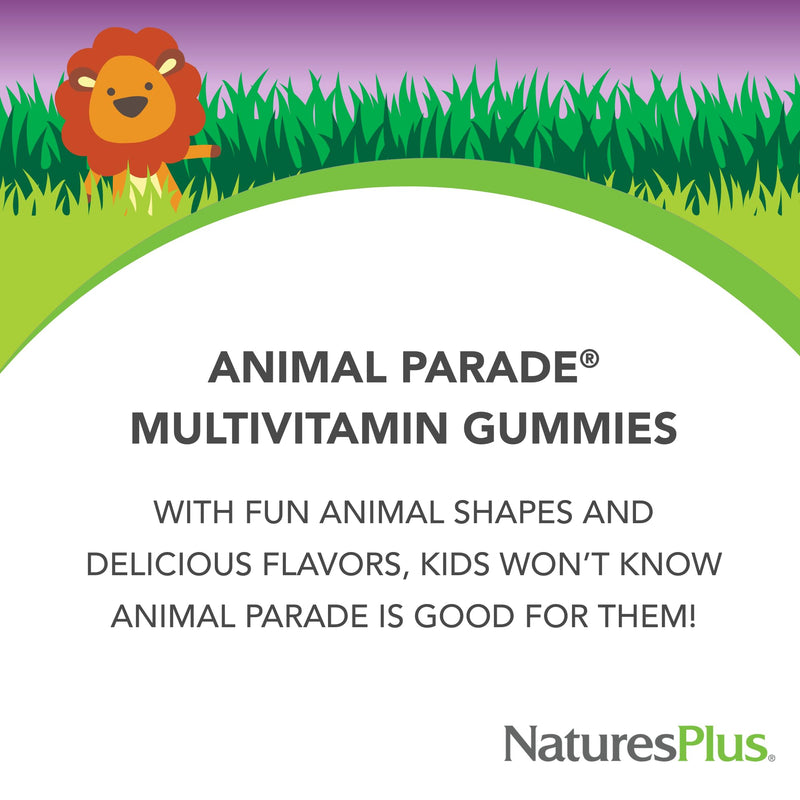 NaturesPlus Animal Parade Multivitamin Children's Gummies - 90 Count - Assorted Cherry, Grape & Orange Flavors - Supports Immune System - Vegetarian, Gluten Free - 30 Servings