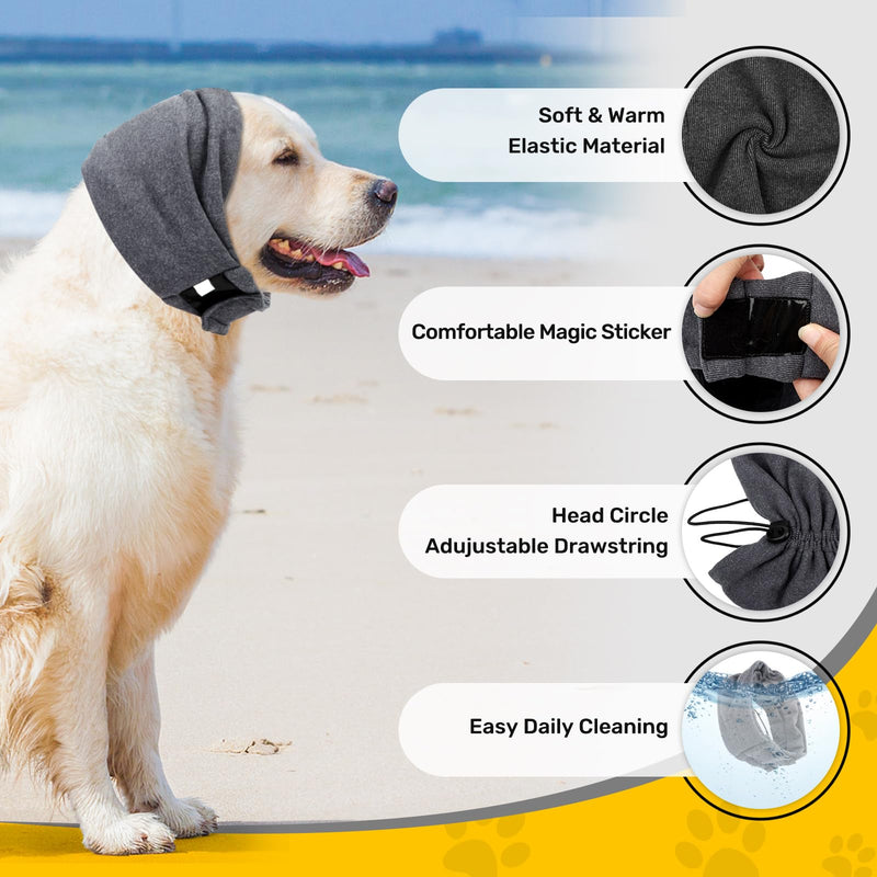 Ear Cover Wraps for Dogs Bath Grooming Drying Swimming, Dog Ear Muffs Noise Protection Winter,Adjustable Dog Calming Hoodie for Hematoma Anxiety Firework Thunder Warm Sleeping Shower Cap (MG) Deep Grey Medium
