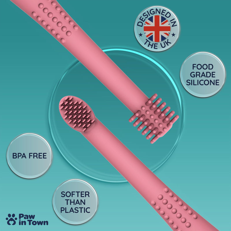PAWINTOWN Soft Cat Toothbrush Set – Suitable for Dogs – Food Grade Silicone – Dental Care, Teeth Cleaning, Tooth Brushing Kit (Blushing Flamingo)