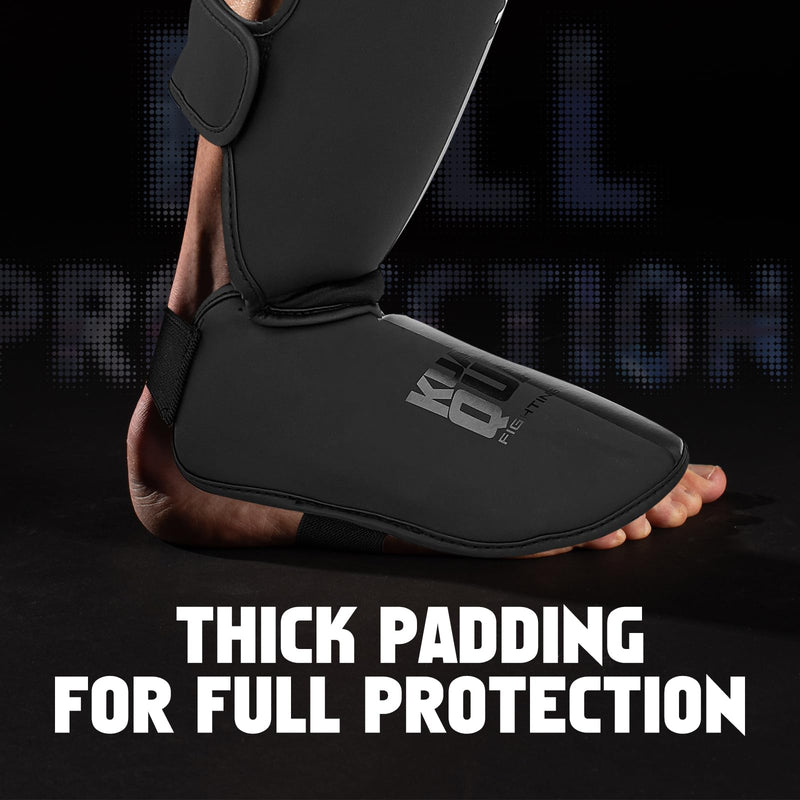 Muay Thai Shin Guards for Men,Women,Lightweight,Martial Arts Kicking Leg Instep Protection Pads Sparring Gear,for Kickboxing MMA Training,Professional Equipment Large Black/Black - BeesActive Australia