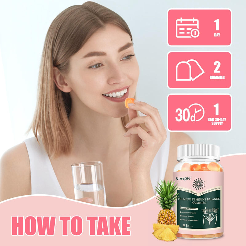 Premium Feminine Balance Gummies for Women Pineapple Gummies for Women ph Health Immune Support Vegan, Gluten-Free & Halal-60 Gummies-30 Servings (1) 1