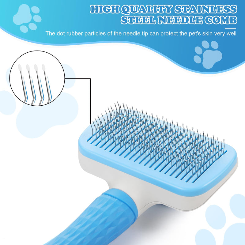 Pet brush，cat brush with release button，dog brush， for grooming Remove loose hair and prevent tangling,fine needle（Blue） - BeesActive Australia