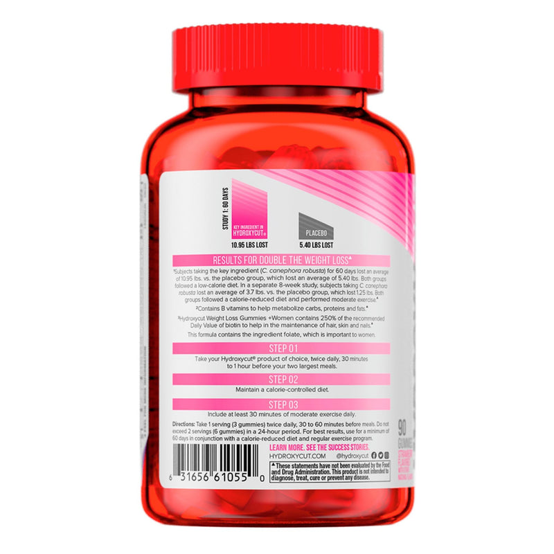 Hydroxycut Gummies +Women, Dietary Supplement, Strawberry, 90 Gummies | 99% Caffeine Free, Supports Hair, Skin and Nails, Metabolize Carbs, Proteins and Fats