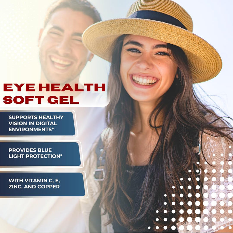 Eye Health Supplement for Vision and Mineral Supplement, Vitamin C & E, Lutein & Zeaxanthin, Zinc & Copper for Women and Men, Blue Light Protection, 60 Softgels, No Artificial Additives