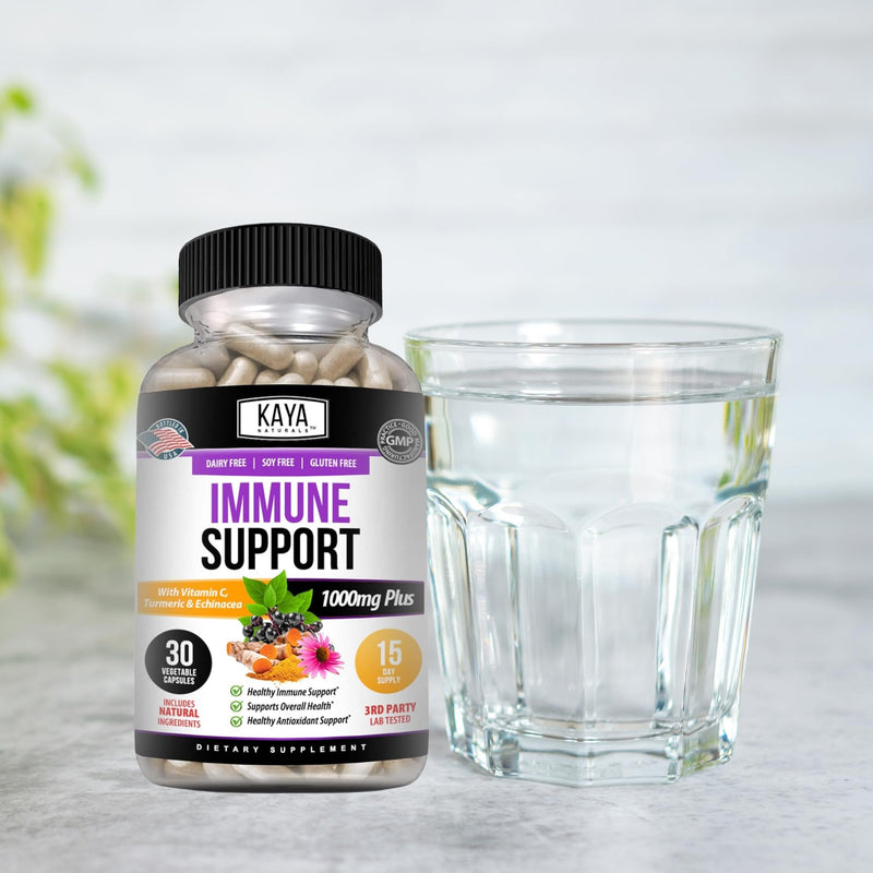 Kaya Naturals Elderberry Immune Support | Vitamins with Zinc and Vitamin C for Adults, Probiotics & Turmeric 1000mg Immune System Booster Sambucus Capsules - 30 Count (Pack of 2) 30 Count (Pack of 2)