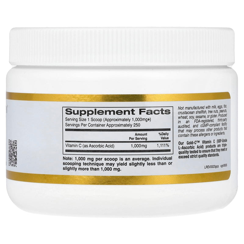 California Gold Nutrition Gold C Powder USP Grade Vitamin C Powder - Immune Support & Seasonal Wellness - Vegetarian Friendly - Gluten Free, Non-GMO - Quality Tested - 1000 mg - 8.81 oz (250 g)