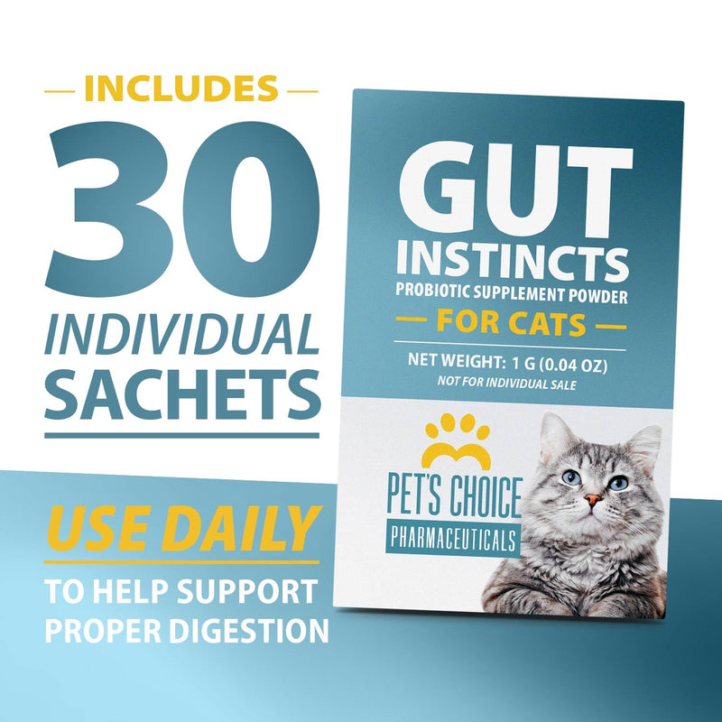 Pet's Choice Gut Instincts Probiotic Supplement Powder Packets for Cats, 30 ct, Veterinary Formulated Cat Probiotics with Vitamins for Gut Health, Digestive Balance, Diarrhea Support, Chicken Flavor 30 count